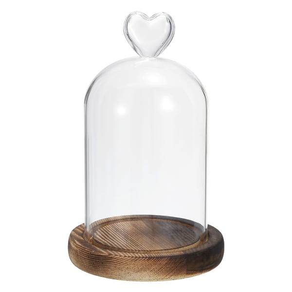 Mezchi 2 stuks glazen cloche display koepel, 25 cm grote decoratieve glazen belpot, doorzichtige koepelvitrine met donkerbruine houten basis, voor planten, medailles, foto's, antieke verzamelobjecten