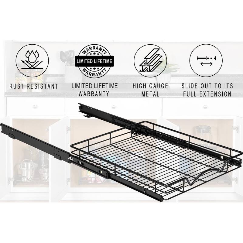 Hold N' Storage - Black Pull Out Cabinet Organizer, Heavy Duty Metal with Lifetime Limited Warranty