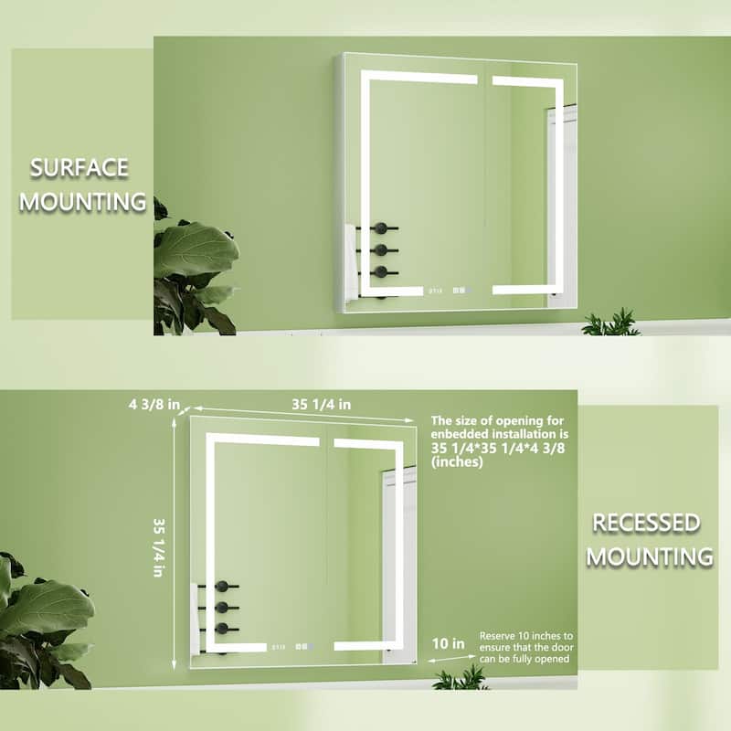 ExBrite LED Lighted Bathroom Medicine Cabinet with Mirror, Recessed or Surface