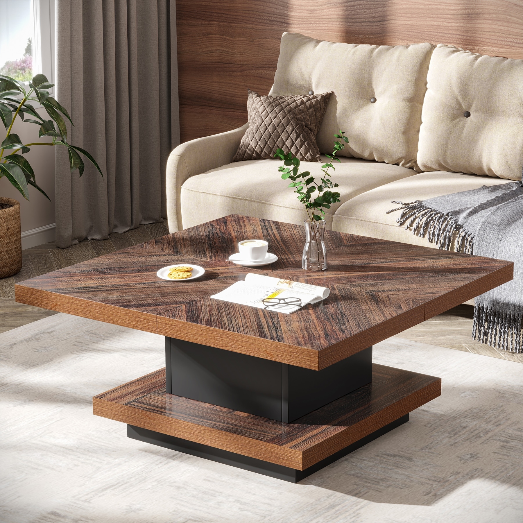 Wood square coffee table hot sale with storage