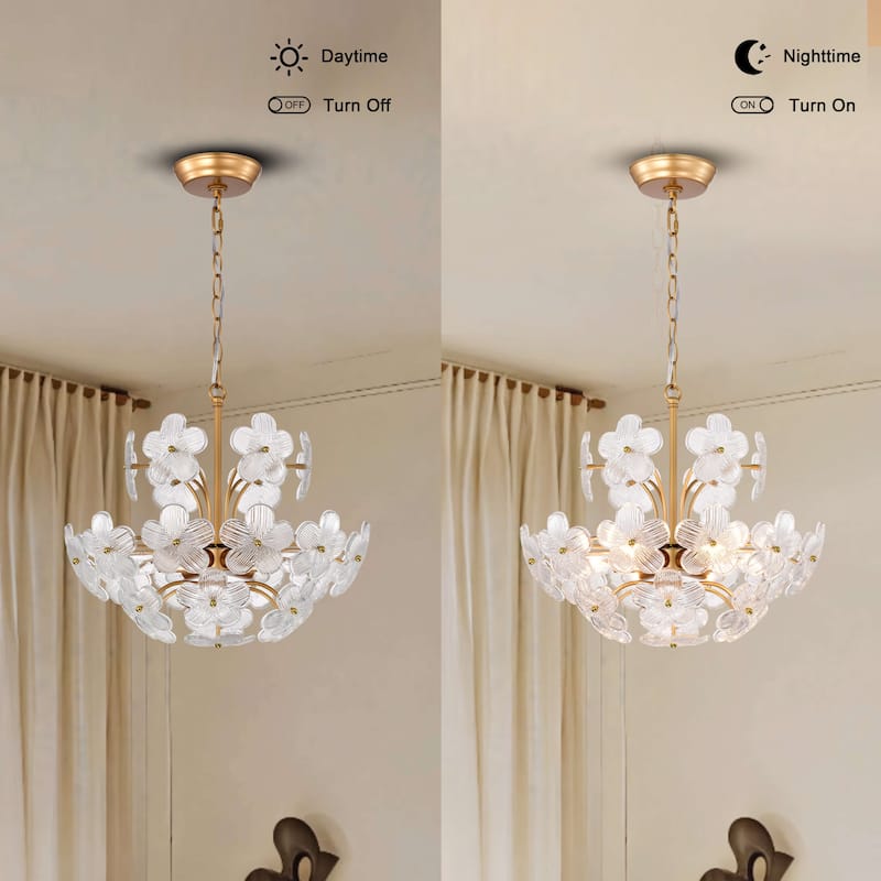 Rosa Modern 6-Light 17.7" Glam Clear Glass Flower Chandelier