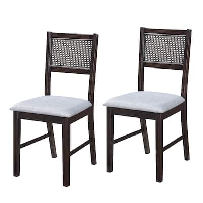 Mid-Century Modern Chairs Rattan Dining Chairs, Living Room Chair Set of 2 Accent Chair Grey Fabric Dining Comfy Chair