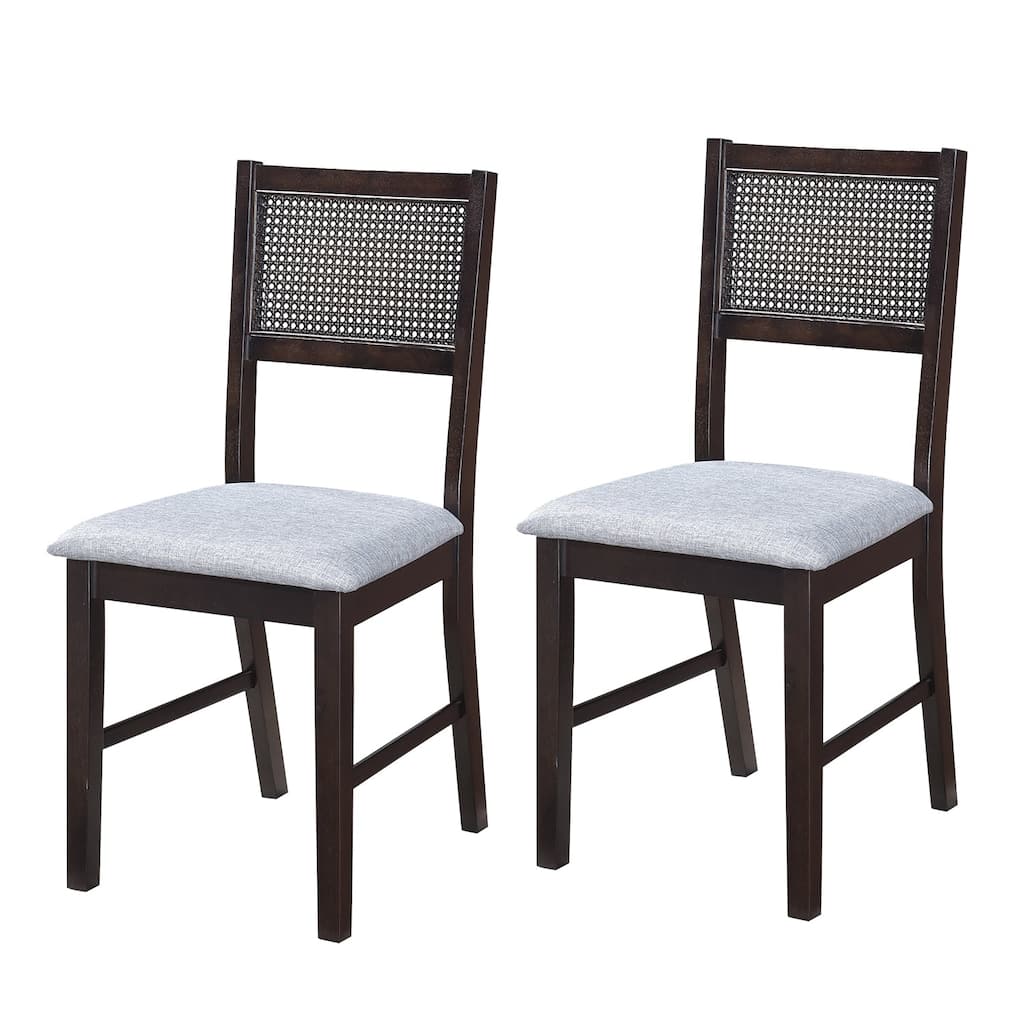 Mid-Century Modern Chairs Rattan Dining Chairs, Living Room Chair Set of 2 Accent Chair Grey Fabric Dining Comfy Chair