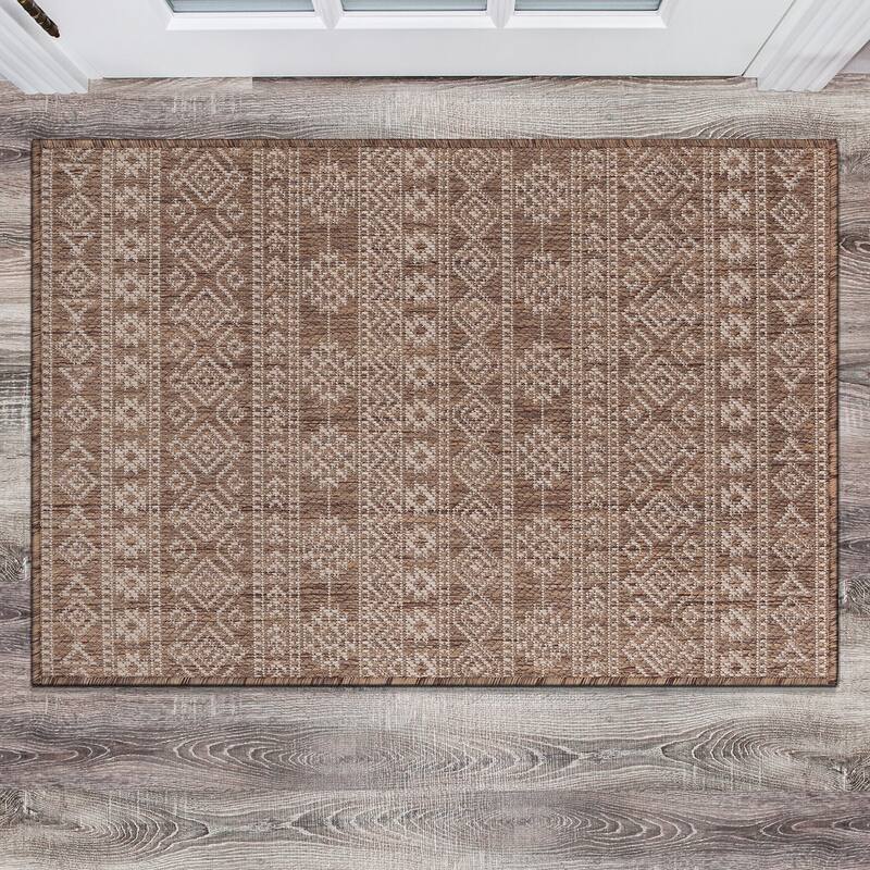 World Rug Gallery Geometric Boho Textured Flat Weave Indoor/Outdoor Area Rug