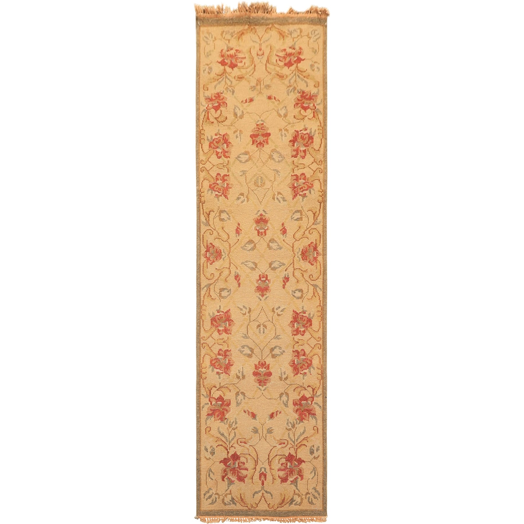 2'3''x8 Beige Rust Wool Hand Knotted Runner Area Rug - 2' 3'' x 8'