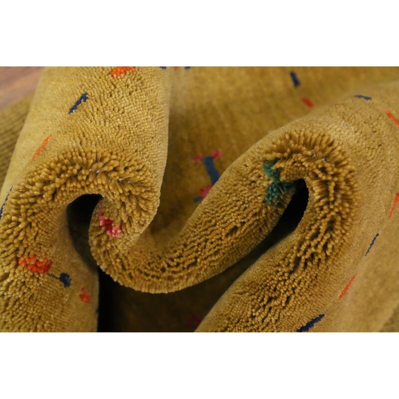 Hand Knotted Oriental 100% Wool Carpet Tribal Animal Pictorial Yellow & Gold Gabbeh Area Rug - 3' 0'' X 2' 0''