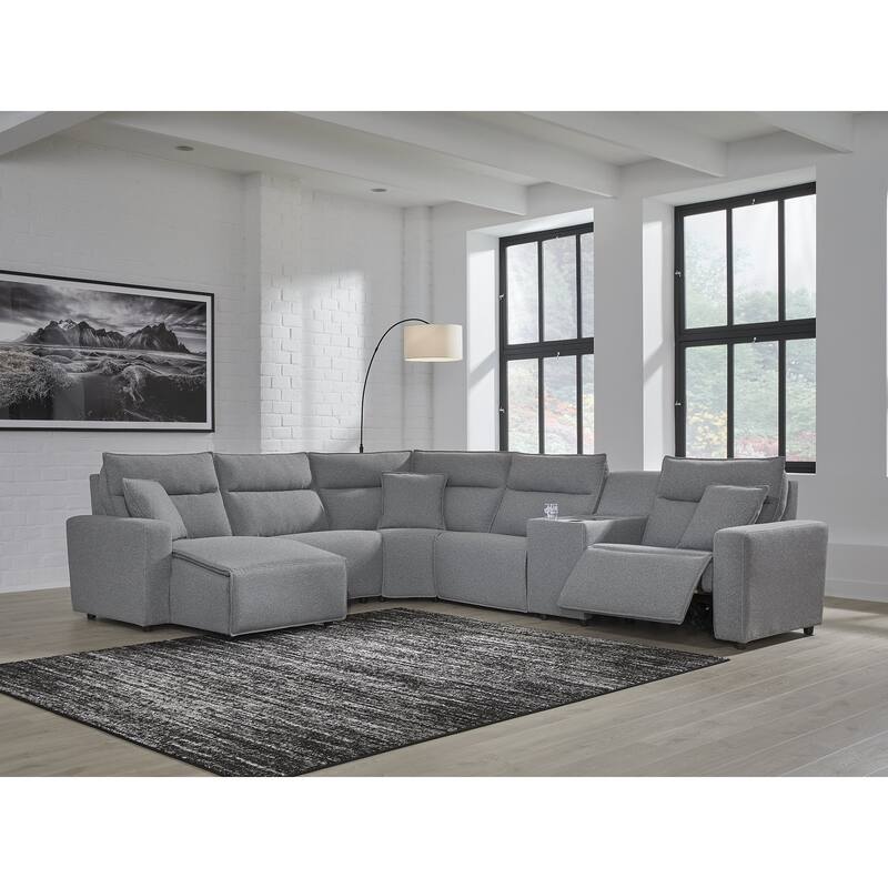 Signature Design by Ashley Modmax Gray 6-Piece Power Reclining Sectional with Chaise - 143" W x 125" D x 41" H