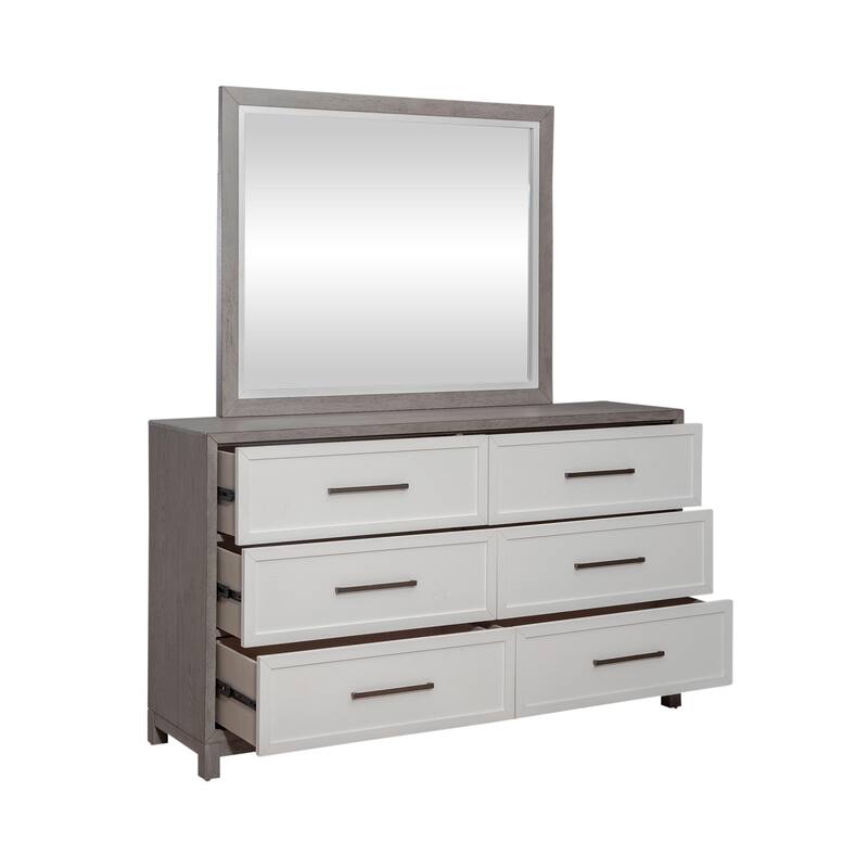 Palmetto Heights Two-Tone Shell White and Driftwood Dresser and Mirror