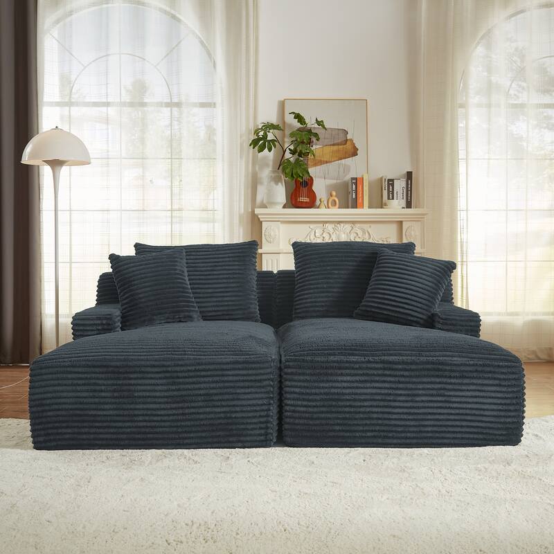 Corduroy Upholstery Cloud Modular Sectional Sofa with Chaise and Pillows, All-Foam Compression Design - Gray Double Chaise - Symmetrical