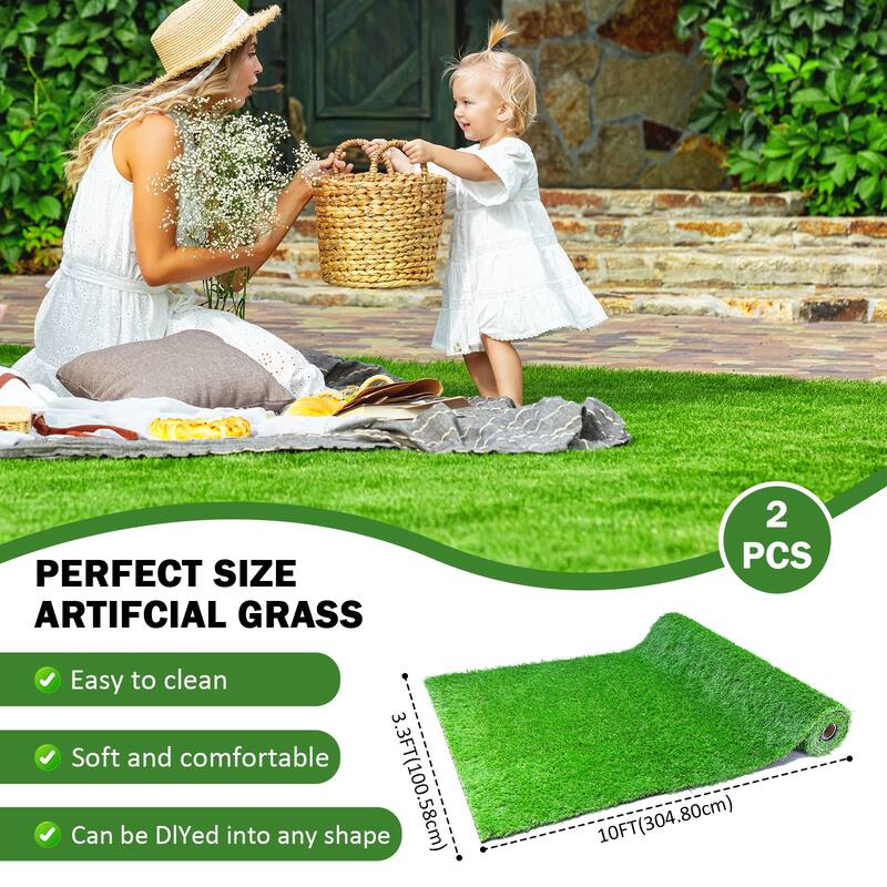 3.3 ft. x 10 ft. Outdoor Artificial Grass Runner Rug Realistic Artificial Turf Fake Grass - 3.3 ft. x 10 ft. - 2 Pack