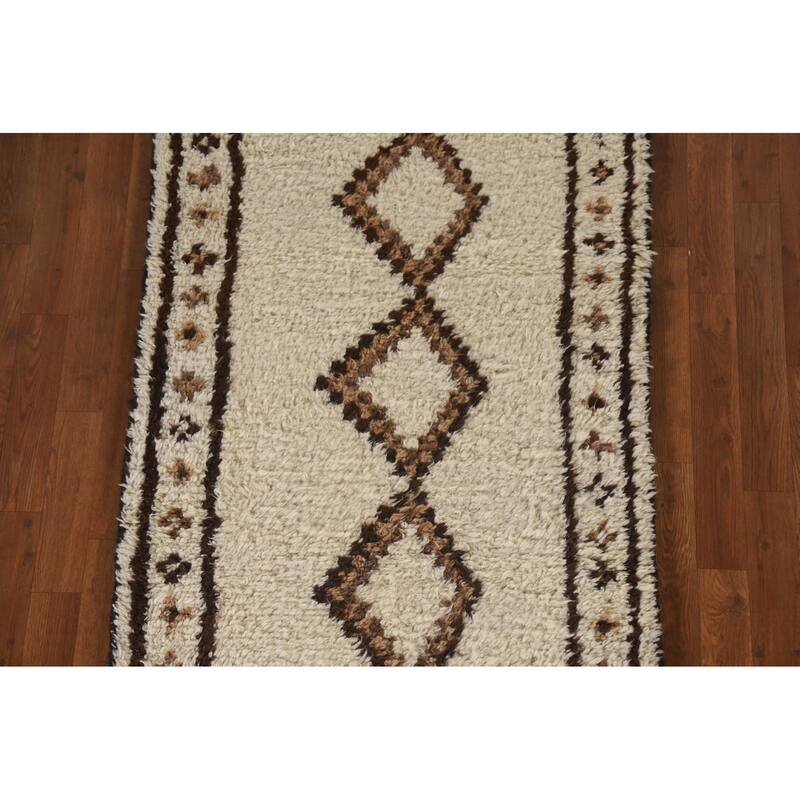 Vegetable Dye Kurdish Plush Runner Rug Handmade Wool Carpet - 3'0"x 10'0"