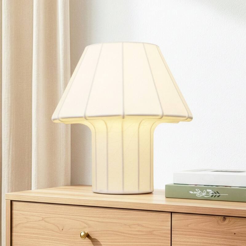 Brightech Celeste 12.6 in Matte White Mid-Century 9W 800Lm 3000K Dimmable LED Modern Unique Table Lamp With Resin Empire Shade
