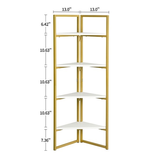 4-Tier Corner Triangular Shelf, Glam, Gold/White - Bed Bath