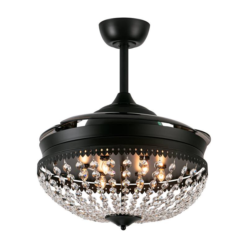 42" Modern Chrome 6-light Chandelier Crystal Ceiling Fan with Remote