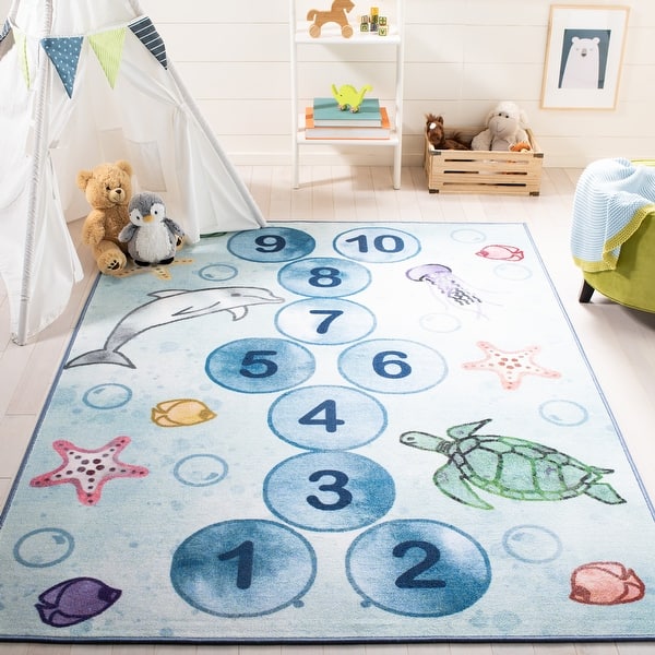 slide 2 of 13, SAFAVIEH Kids Playhouse Machine Washable Slip Resistant Tifany Abstract Rug 3'3" x 5'3" - Blue/Grey - Rectangle