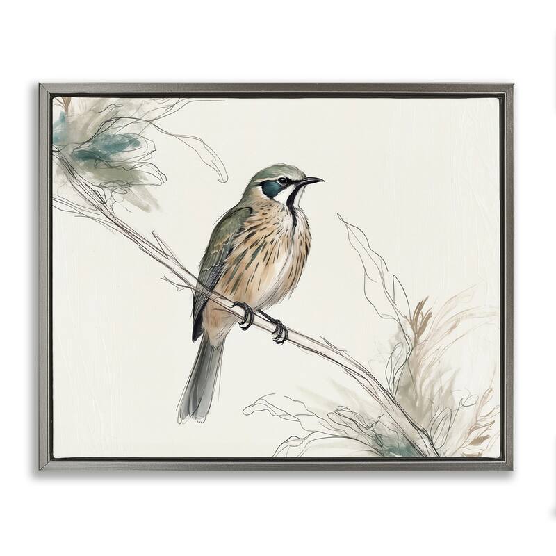 Stupell Illustrated Wildlife Bird Framed Floater Canvas Wall Art Design By LSR Creative Studio - 21 x 17 - Grey