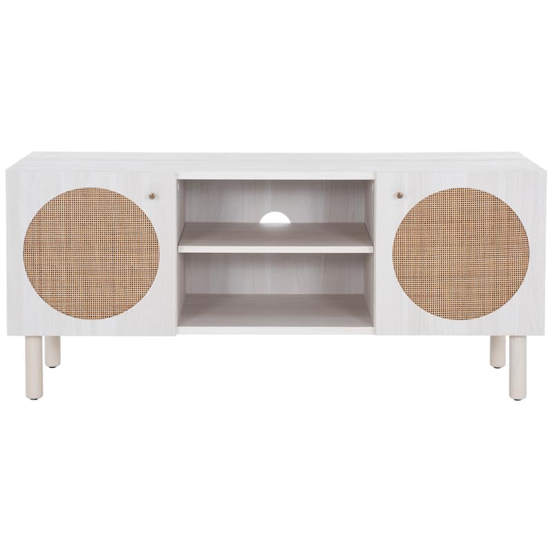 SAFAVIEH Kayleigh 2 Door 2-Shelf Media Stand - 47" W x 16" D x 21" H - 47Wx15Dx21H - Bleached White/Natural
