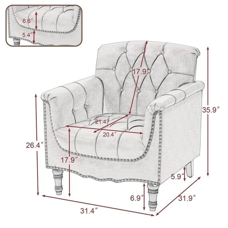 Modern Tufted Accent Chair with Nailhead Trim, Faux Leather Armchair