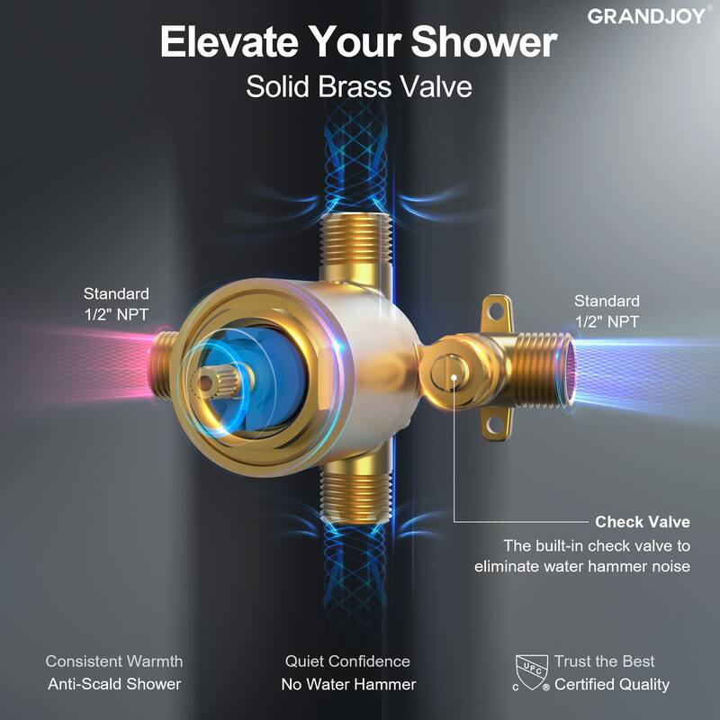 GRANDJOY 2-Function Shower System 5" High Pressure Shower Head and Tub Spout with Valve