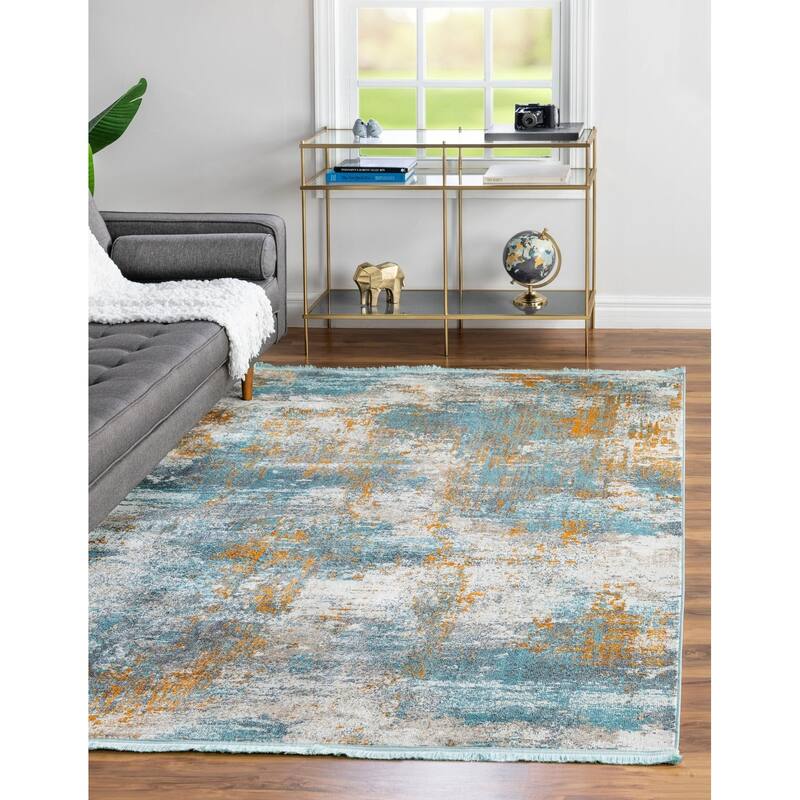Contemporary Laka Collection Area Rug - Cream Blue - 10'x14'