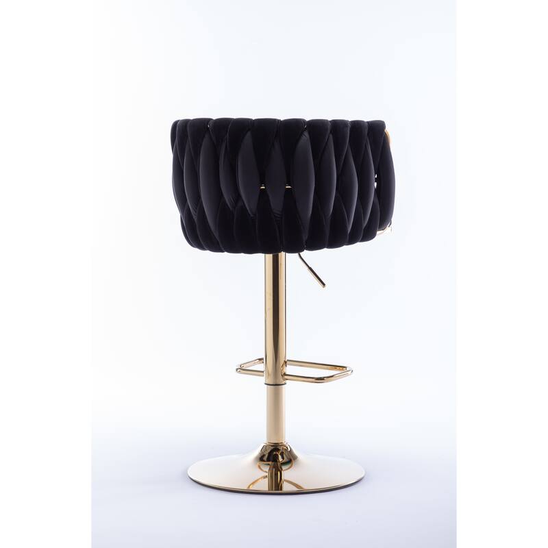 2 Velvet Bar Stools with Chrome Footrest and Base Swivel Height Adjustable - N/A