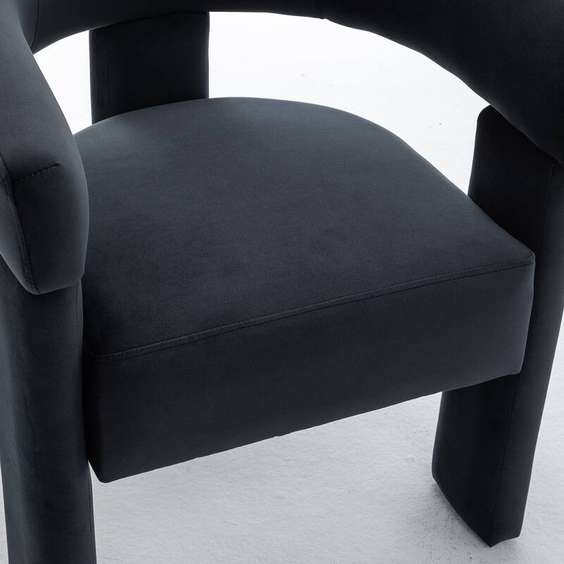 SEYNAR Modern Velvet Accent Chair, Upholstered Barrel Armchair with Curved Back and Thickened Padded Seat