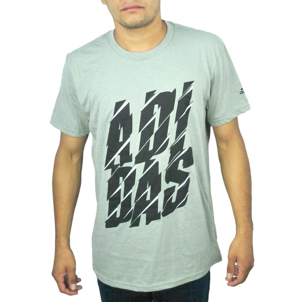 Shop Adidas Slashed Pattern Men S Grey T Shirt Black Performance Logo Overstock 17066345