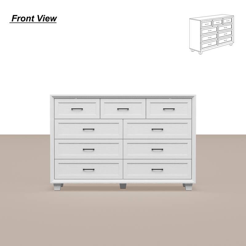 Modern 9-Drawer Dresser with Solid Wood Legs, Vintage Brown and White Wood Grain Options, Bedroom Storage Chest