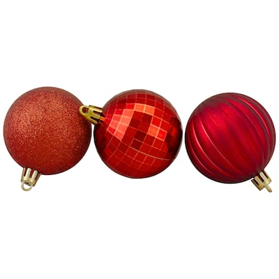 Shatterproof 3-Finish Christmas Ball Ornaments - 2.5" (60mm) - Red - 100ct