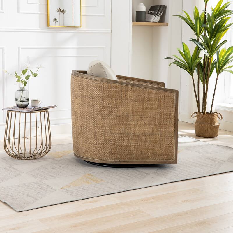 High Back 360 Degree Swivel Barrel Chairs, Leather Material Leisure Arm Chair Living Room Comfy Round Accent Sofa Chair