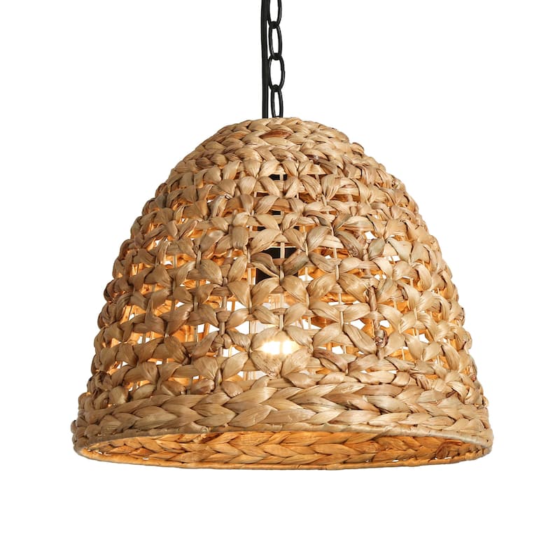 Ravy 1-Light Rattan Dome Pendant Light Handwoven Kitchen Island Lights - D 15" x H 12.2"