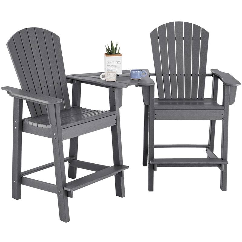 Gymax 2PCS HDPE Tall Adirondack Chair Barstools Connecting Tray Yard