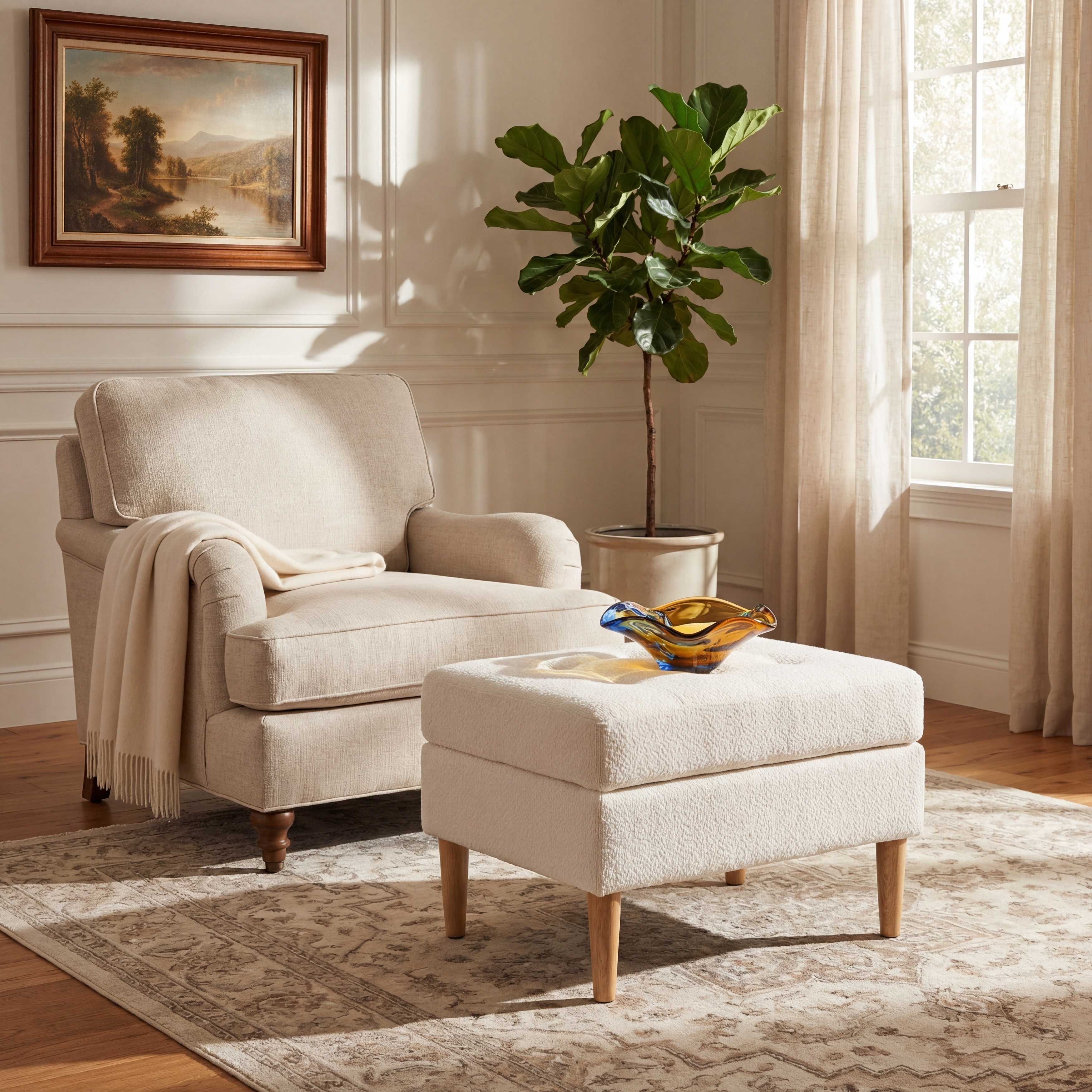Christopher Knight Home - Modern Mid-Century Upholstered Button-Tufted Ottoman with Solid Wood Legs & Versatile Use
