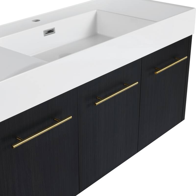 30" Floating Bathroom Vanity with Resin Sink, Soft-Closing Hinges, Ample Storage, and Black Chestnut Finish
