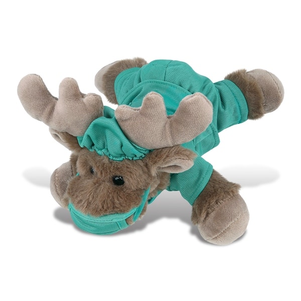 slide 2 of 6, DolliBu Lying Cute Moose Doctor Plush with Cute Scrub Uniform and Cap - 8 inches