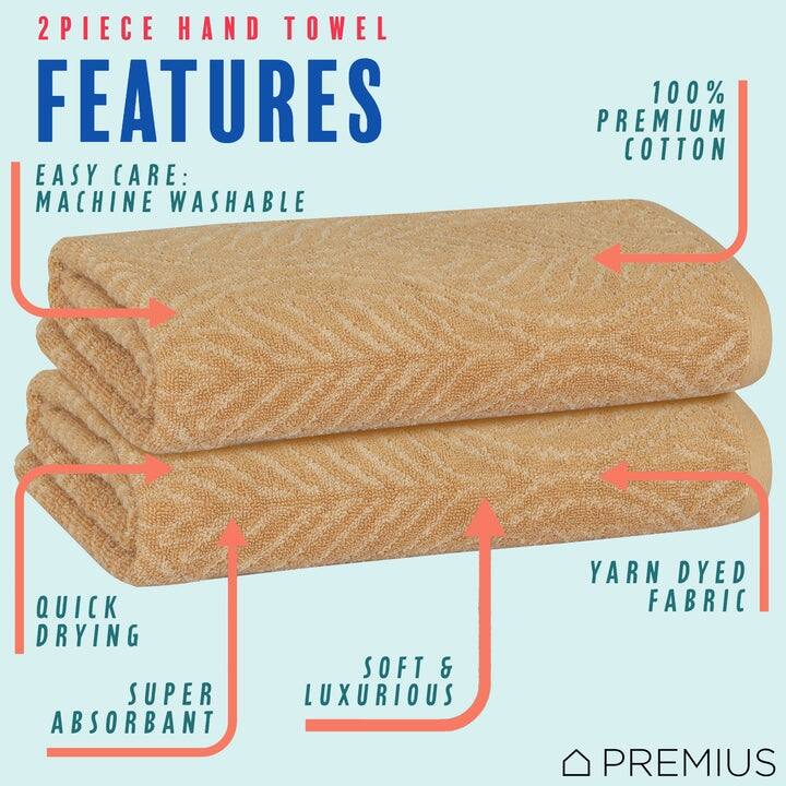 PREMIUS 2 Pack Leaf 100% Cotton Yarn Dyed Hand Towel, 16x28 Inches - 16x28 Inches