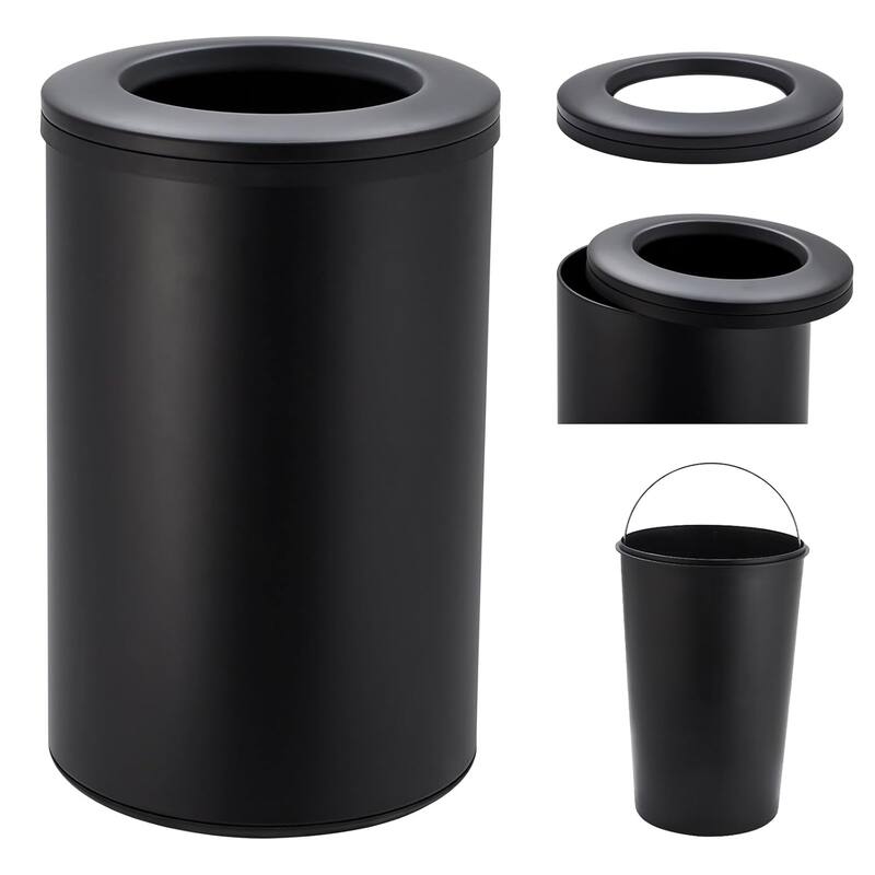 Commercial-Grade 40L Stainless Steel Open-Top Trash Can - 10.6 Gallon with Removable Inner Bucket Green - Black