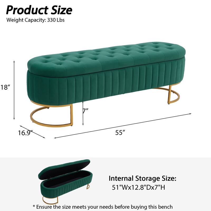 Velvet Storage Bench for Bedroom
