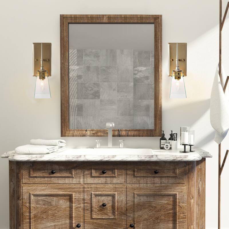 Modern Glam 1-Light Brass Iron Clear Glass Armed Wall Sconce Rustic Dimmable Bathroom Wall Light