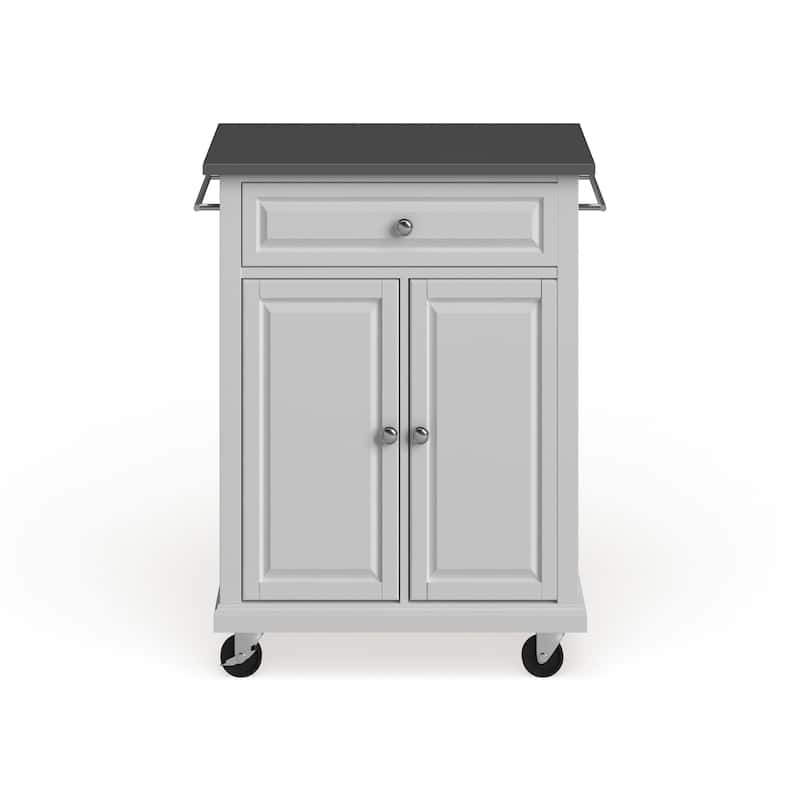 Crosley Compact White Wood Portable Kitchen Cart/ Island with Stainless Steel Top - 18"d x 31"w x 35.5"h