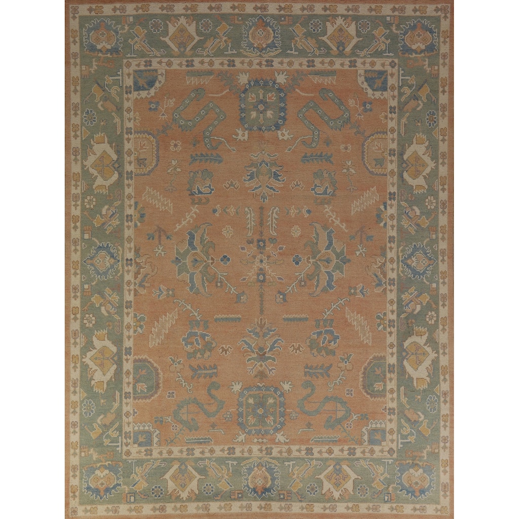 Hand Knotted Oriental 100% Wool Carpet Transitional All-Over Coral Oushak Area Rug - 10' 1'' X 8' 2''