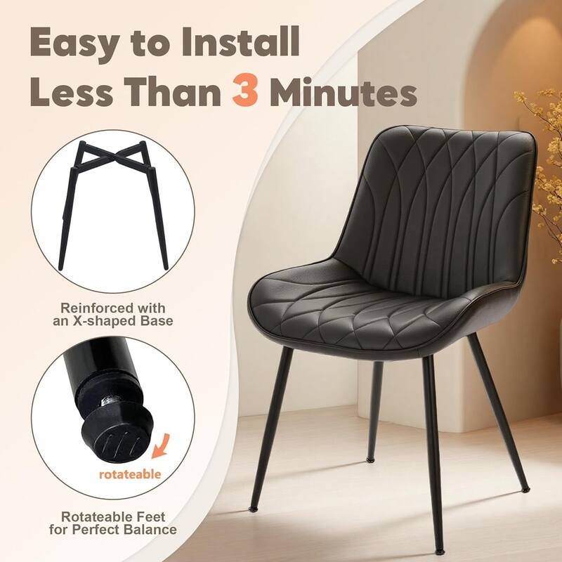 2PCs Modern Faux Leather Upholstered Kitchen Dining Chairs