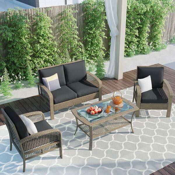 4 Piece Rattan Sofa Seating Group With Cushions Outdoor Ratten Sofa Overstock 34008592