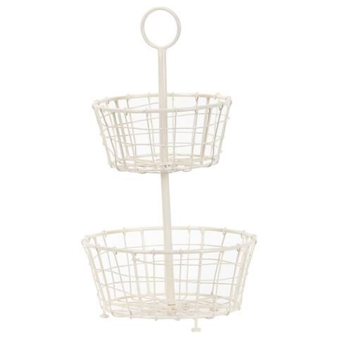 Foreside Home & Garden White Metal Two Tier Decorative Storage Basket - 8 x 8 x 15