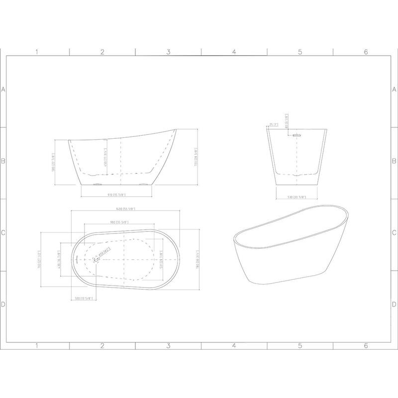KBV 55'' x 31" Freestanding Soaking Acrylic Bathtub GTBT0020 - 55"
