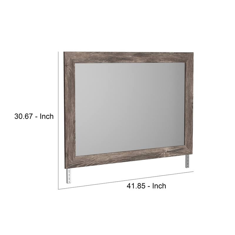 Bedroom Mirror with Replicated Grain Details, Rustic Gray