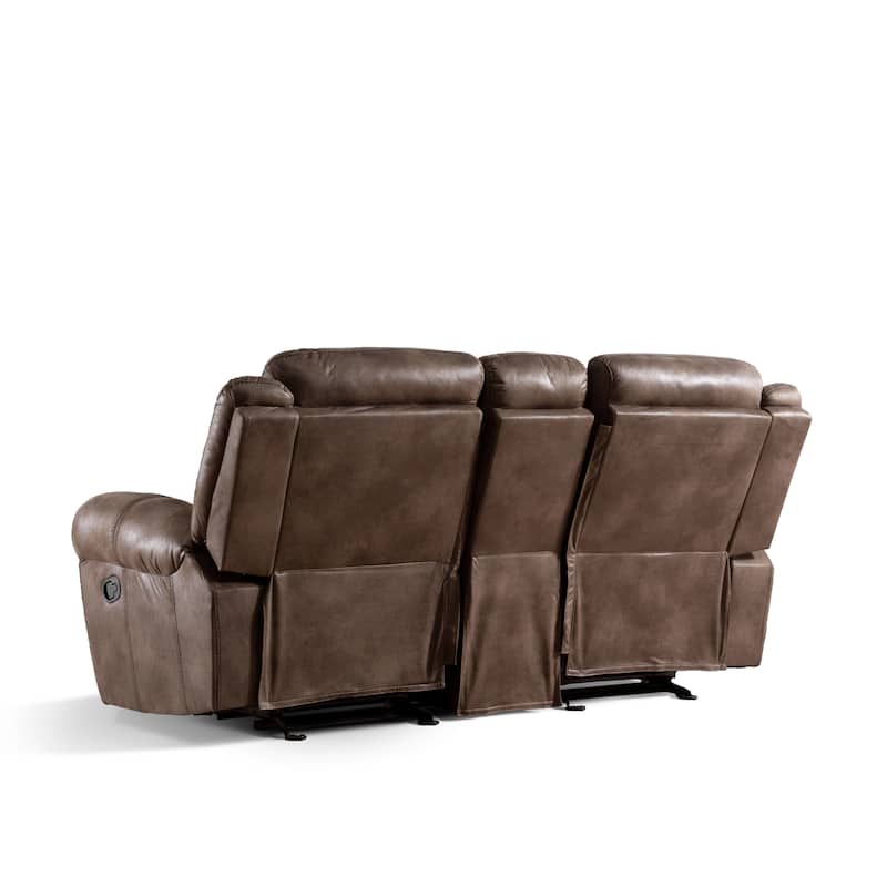Verne Brown Manual Microsuede Glider Reclining Loveseat with Center Storage Console