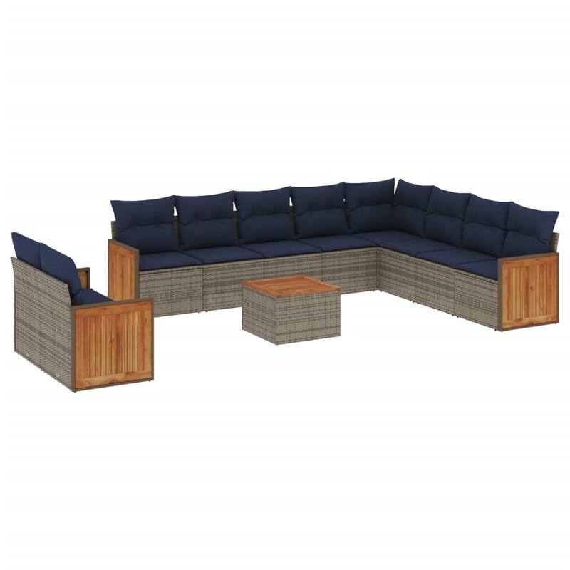 vidaXL 10/11 Piece Patio Sofa Set with Cushions Black/Gray Poly Rattan - 21.7 x 24.4 x 27.2