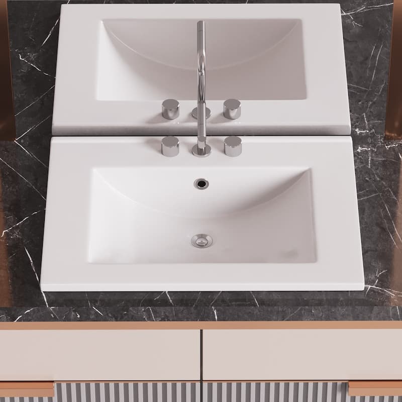 Luke Bathroom Sink 24 in. White Porcelain Drop In Sink with 4 in. Centerset Faucet Holes Renovators Supply