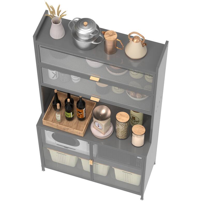Tall Kitchen Pantry Cabinet Storage Cabinet with 6 Level Flip Door, Pegboard Metal Buffet Cabinet, Anti-Tip Hutch